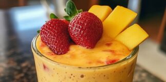 Batido de manga tropical com morango Receita de Batido de manga tropical com morango | Amo Receita