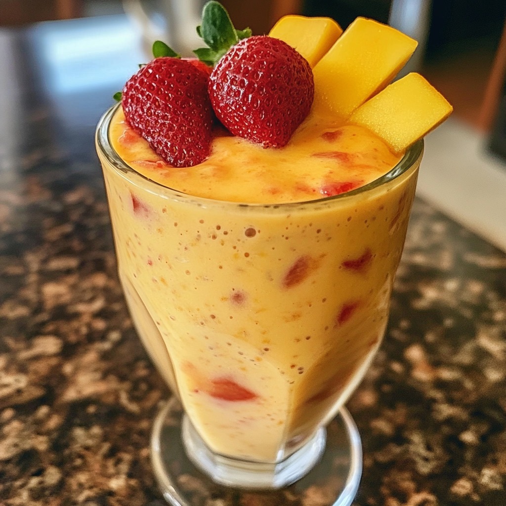 Receita de Batido de manga tropical com morango | Amo Receita